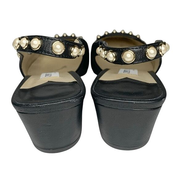 Jimmy Choo Hya 45 Pearl Stud Slingback Pump Black Leather Block Heel Size 37 - Picture 8 of 11